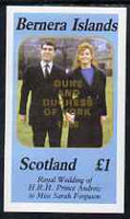 Bernera 1986 Royal Wedding imperf souvenir sheet (£1 value) opt'd Duke & Duchess of York in gold, unmounted mint