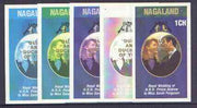 Nagaland 1986 Royal Wedding imperf souvenir sheet (1ch value) opt'd Duke & Duchess of York in gold, the set of 5 progressive proofs, comprising single colour, 2-colour, two x 3-colour combinations plus completed design each with o……Details Below