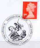 Postmark - Great Britain 2002 cover with St George's Day cancel 'United for Peace' illustrated with St George & Dragon