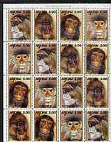 Abkhazia 2000 Primates perf sheetlet containing 4 se-tenant strips of 4 unmounted mint