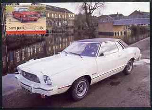 St Lucia 1984 Cars #2 (Leaders of the World) 75c Ford Mustang (1965) Postcard bearing appropriate stamp with first day cancel