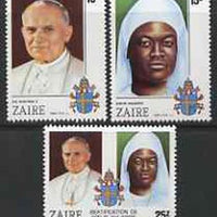 Zaire 1985 Sister Anuarite Nengapeta with Pope perf set of 3 unmounted mint, SG 1262-64