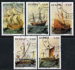 Guyana 1990 Early Sailing Ships perf set of 5 very fine cto used