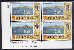 Jersey 1970-74 Sailing around Elizabeth Castle 1/2p in plate block of 4 unmounted mint, SG 42