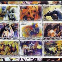 Congo 2002 Paintings of Horses perf sheet containing set of 9 values unmounted mint