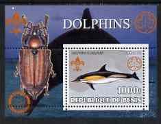 Benin 2002 Whales & Dolphins perf s/sheet containing single value with Scouts & Guides Logos plus Rotary Logo & Insect (Beetle) in outer margin, unmounted mint