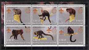 Congo 2002 Monkeys perf sheetlet containing set of 6 values, each with Scouts & Guides Logos unmounted mint