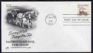 United States 1981-91 Transport - Surrey 18c on illustrated cover with first day cancel, SG 1878