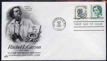 United States 1980-88 Great Americans - Rachel L Carson 17c on illustrated cover with first day cancel, SG 1825