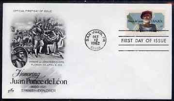 United States 1982 Ponce de León (Spanish explorer) on illustrated cover with first day cancel, SG 2001