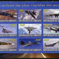 Djibouti 2010 Worlds Fastest Planes imperf sheetlet containing 9 values unmounted mint