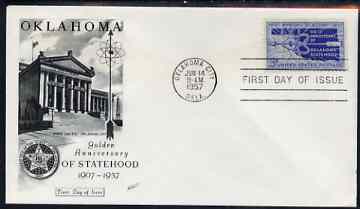 United States 1957 50th Anniversary of Oklahoma Statehood on illustrated cover with first day cancel, SG 1094