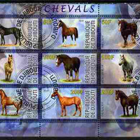 Djibouti 2010 Horses perf sheetlet containing 9 values fine cto used