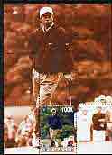 Myanmar 2000 Tiger Woods perf souvenir sheet #01 (red-brown background) unmounted mint