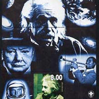 Tadjikistan 2000 Einstein (with Churchill, Satchmo & N Armstrong) perf souvenir sheet unmounted mint with Scout logos in margin