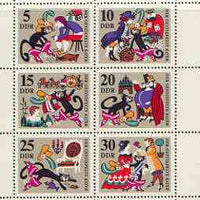 Germany - East 1968 Fairy Tales #03 - Puss in Boots, perf sheetlet containing set of 6 values unmounted mint, SG E1147a