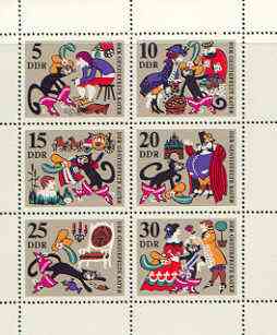 Germany - East 1968 Fairy Tales #03 - Puss in Boots, perf sheetlet containing set of 6 values unmounted mint, SG E1147a