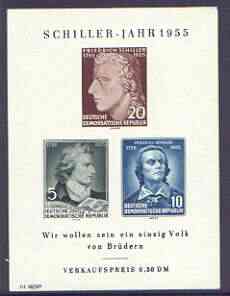 Germany - East 1955 150th Death Anniversary of Schiller (poet) imperf m/sheet unmounted mint, SG MS E212a