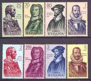 Spain 1961 Explorers of Americas (1st issue) perf set of 8 unmounted mint, SG 1435-42