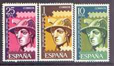 Spain 1962 World Stamp Day perf set of 3 unmounted mint, SG 1492-94