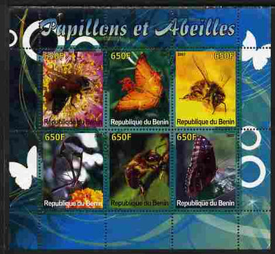 Benin 2007 Butterflies & Bees perf sheetlet containing 6 values unmounted mint. Note this item is privately produced and is offered purely on its thematic appeal