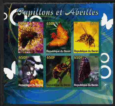 Benin 2007 Butterflies & Bees imperf sheetlet containing 6 values unmounted mint. Note this item is privately produced and is offered purely on its thematic appeal