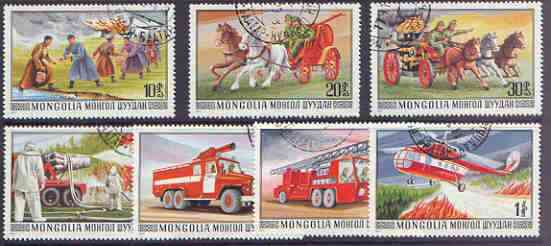 Mongolia 1977 Fire Fighting Services set of 7 fine used, SG 1072-78