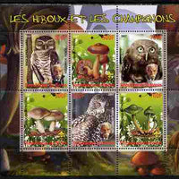 Benin 2007 Owls & Fungi (with Albert Schweitzer) perf sheetlet containing 6 values unmounted mint. Note this item is privately produced and is offered purely on its thematic appeal