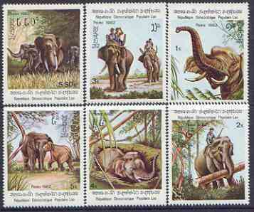 Laos 1982 Indian Elephants perf set of 6 unmounted mint, SG 521-26