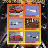 Benin 2007 Concorde & Ferrari #1 imperf sheetlet containing 6 values unmounted mint. Note this item is privately produced and is offered purely on its thematic appeal