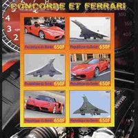 Benin 2007 Concorde & Ferrari #3 imperf sheetlet containing 6 values unmounted mint. Note this item is privately produced and is offered purely on its thematic appeal