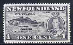 Newfoundland 1937 KG6 Coronation Codfish 1c (line perf 13.5 from 'long' KG6 Coronation set) unmounted mint, SG 257d*