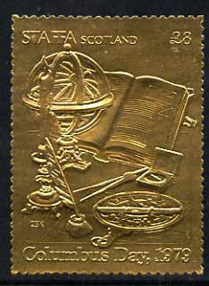 Staffa 1979 Columbus Day £8 (Globe, Navigation Aids, etc) embossed in 23k gold foil (Rosen #731) unmounted mint