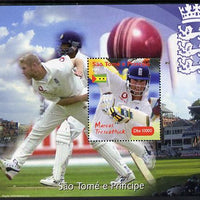 St Thomas & Prince Islands 2004 Cricket - Marcus Trescothick perf souvenir sheet unmounted mint. Note this item is privately produced and is offered purely on its thematic appeal