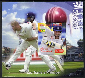 St Thomas & Prince Islands 2004 Cricket - Marcus Trescothick perf souvenir sheet unmounted mint. Note this item is privately produced and is offered purely on its thematic appeal