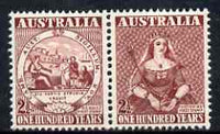 Australia 1950 Stamp Centenary perf se-tenant pair unmounted mint, SG 239a