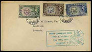 Bermuda 1949 Centenary of Postmaster Perot's Stamp set of 3 on cover with first day cancel and special cachet in green