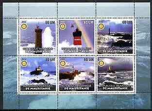 Mauritania 2002 Lighthouses #2 perf sheetlet containing set of 6 values (green background) each with Rotary logo, unmounted mint