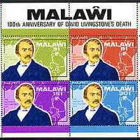 Malawi 1973 Death Centenary of David Livingstone (1st issue) perf m/sheet containing set of 4 unmounted mint, SG MS439