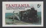 Tanzania 1986 Railways 5s (as SG 430) imperf proof with the unissued 'AMERIPEX '86' opt in silver inverted (some ink smudging) unmounted mint