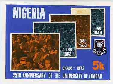 Nigeria 1973 Ibadan University - partly hand-painted original artwork for 5k value (Student Population Growth) by unknown artist on card 9