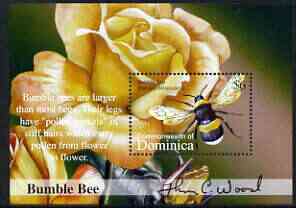 Dominica 2002 Flora & Fauna perf m/sheet (Bumble Bee on Rose), signed by Thomas C Wood the designer, unmounted mint