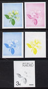 Nauru 1973 Plant (Rimone) 3c definitive (SG 101) set of 5 unmounted mint IMPERF progressive proofs on gummed paper (blue, magenta, yelow, black and blue & yellow)