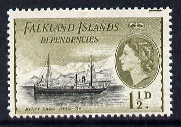 Falkland Islands Dependencies 1954-62 Ships 1.5d Wyatt Earp the scarce De La Rue printing unmounted mint, SG G28a*