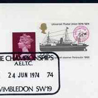 Postmark - Great Britain 1974 card bearing special cancellation for All England Lawn Tennis Championship, Wimbledon