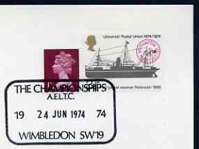 Postmark - Great Britain 1974 card bearing special cancellation for All England Lawn Tennis Championship, Wimbledon