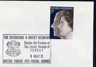 Postmark - Great Britain 1973 cover bearing special cancellation for Freedom of Torquay to The Devonshire & Dorset Regiment (BFPS)