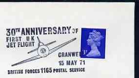 Postmark - Great Britain 1971 cover bearing illustrated cancellation for 30th Anniversary of First UK Jet Flight (BFPS)