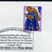 Postmark - Great Britain 1973 cover bearing special cancellation for Corps of Royal Engineers - Thwarting the attempt to steal the Crown Jewels (BFPS)