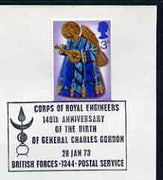 Postmark - Great Britain 1973 cover bearing special cancellation for Corps of Royal Engineers - 140th Anniversary of Birth of General Charles Gordon (BFPS)